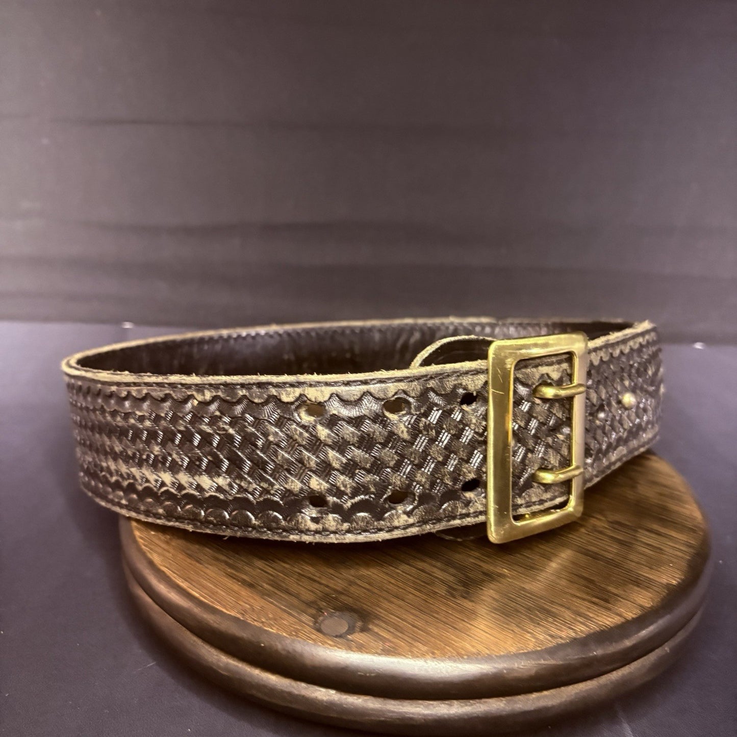 JS Leather Sam Browne Duty Belt Size 32" Black Basket Weave Brass Buckle5