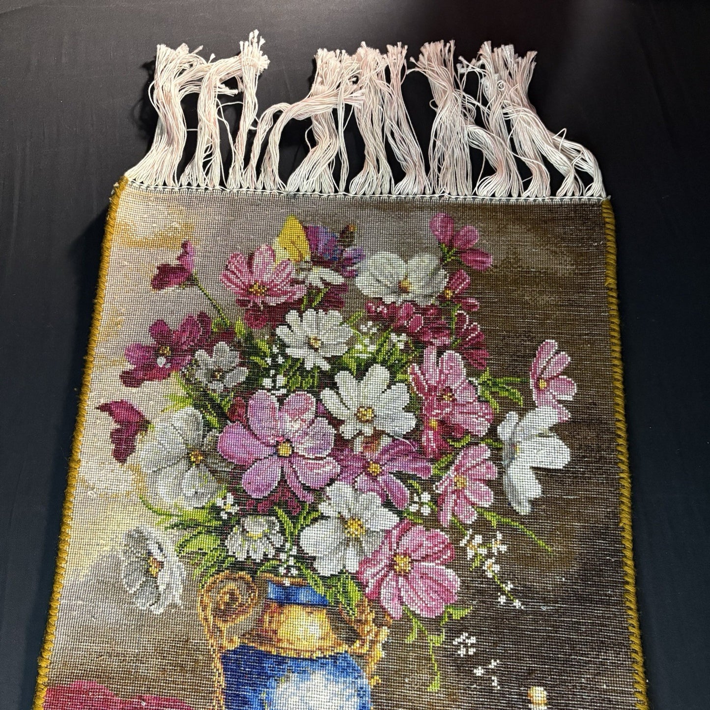 Pictorial Rug Flower Hand Knotted Tab’riz 23”x16” Cotton w/Silk 240KPSI18