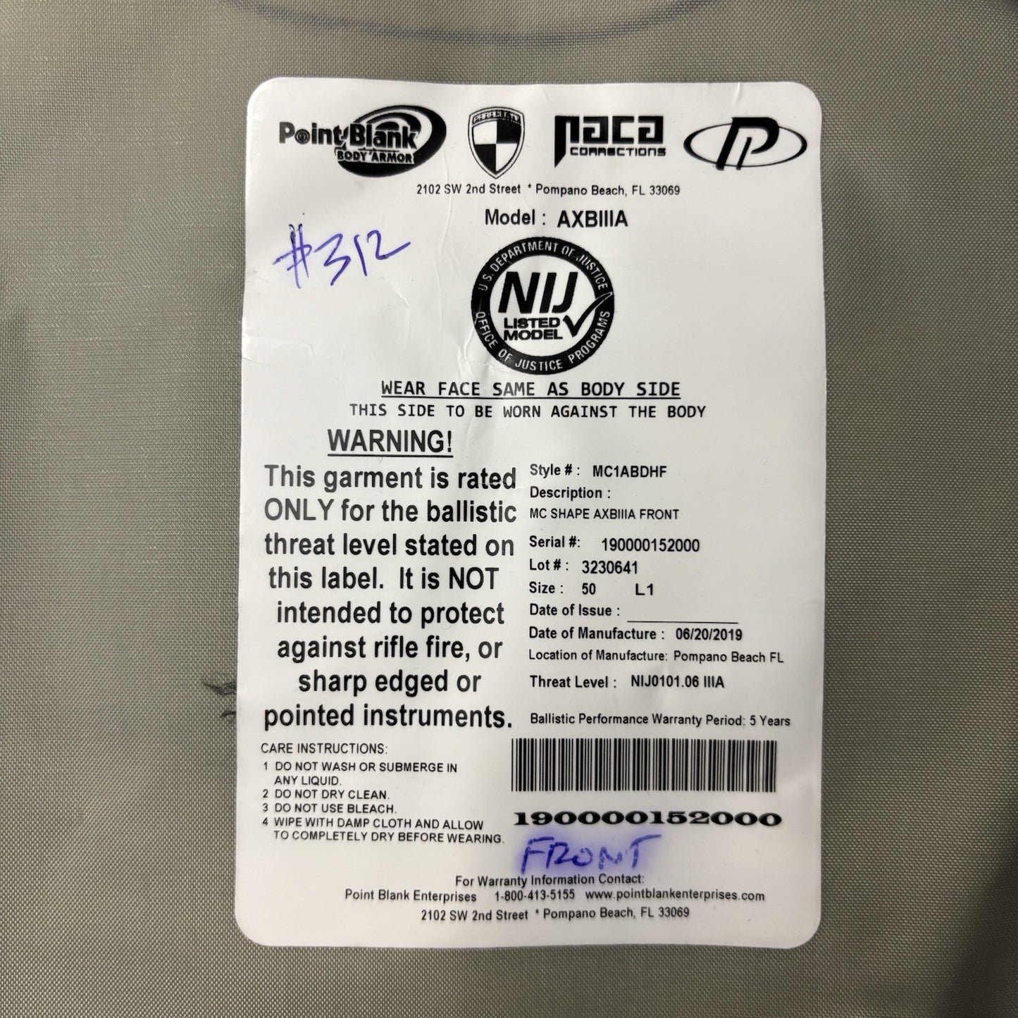 PB Armor 3A (IIIA) Plates AXIIIA Size (XL) X-Large & Long ~2019~ Bullet Proof2