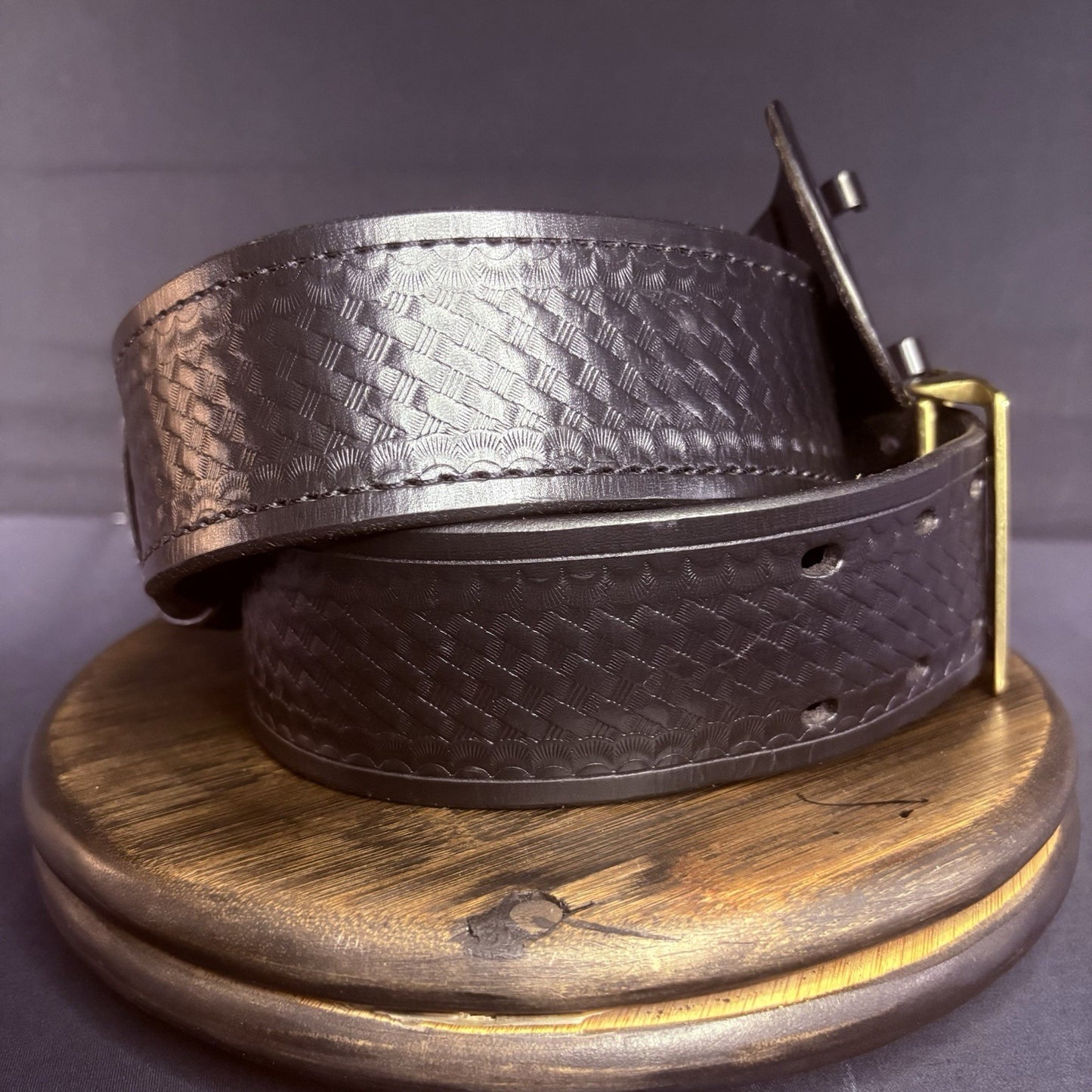 Aker Sam Browne Duty Belt (B03-36)  Size 36" Black Basketweave w/Brass Buckle7