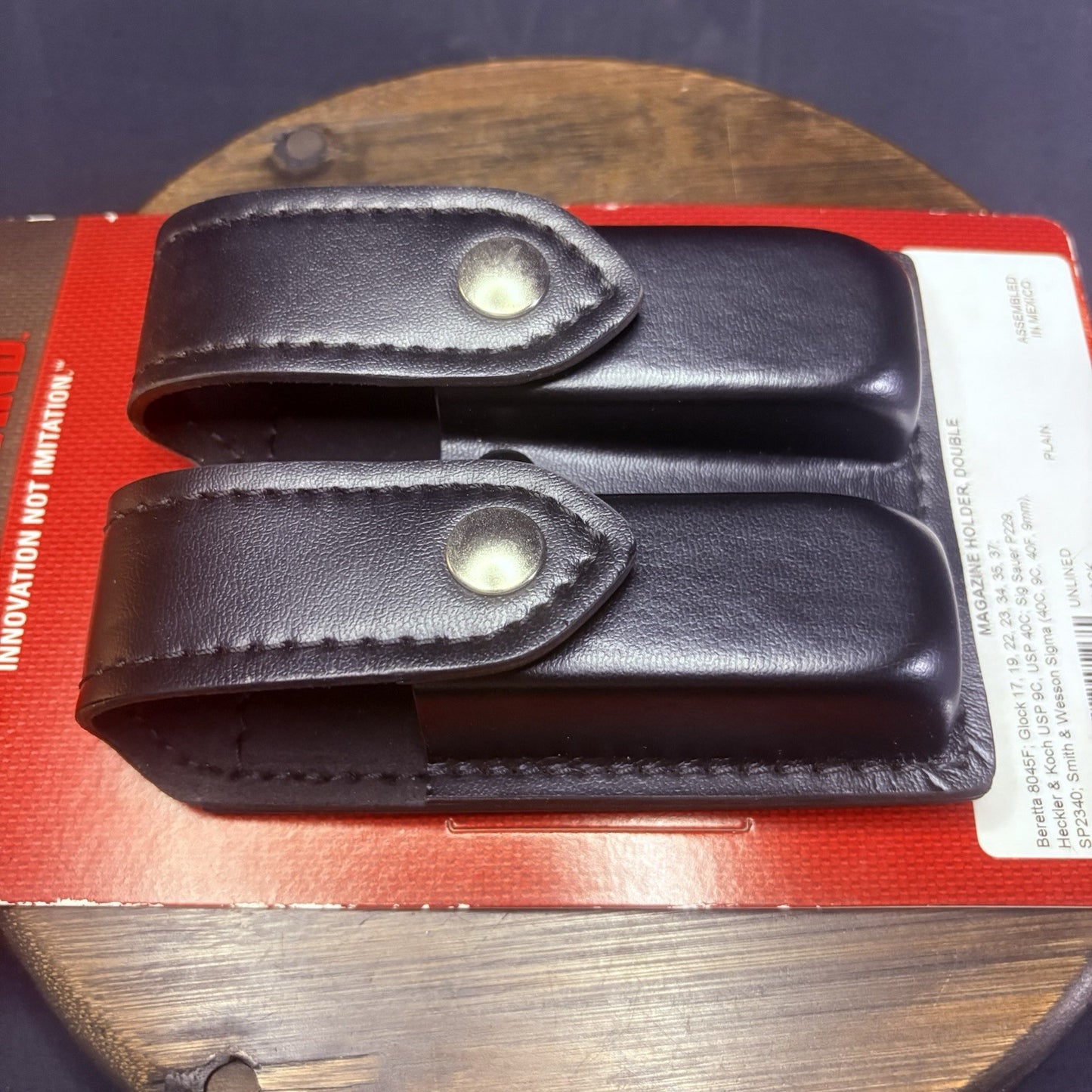 Safariland 77 Double Magazine Pouch Leather Plain Black Chrome Glock 9mm, .407