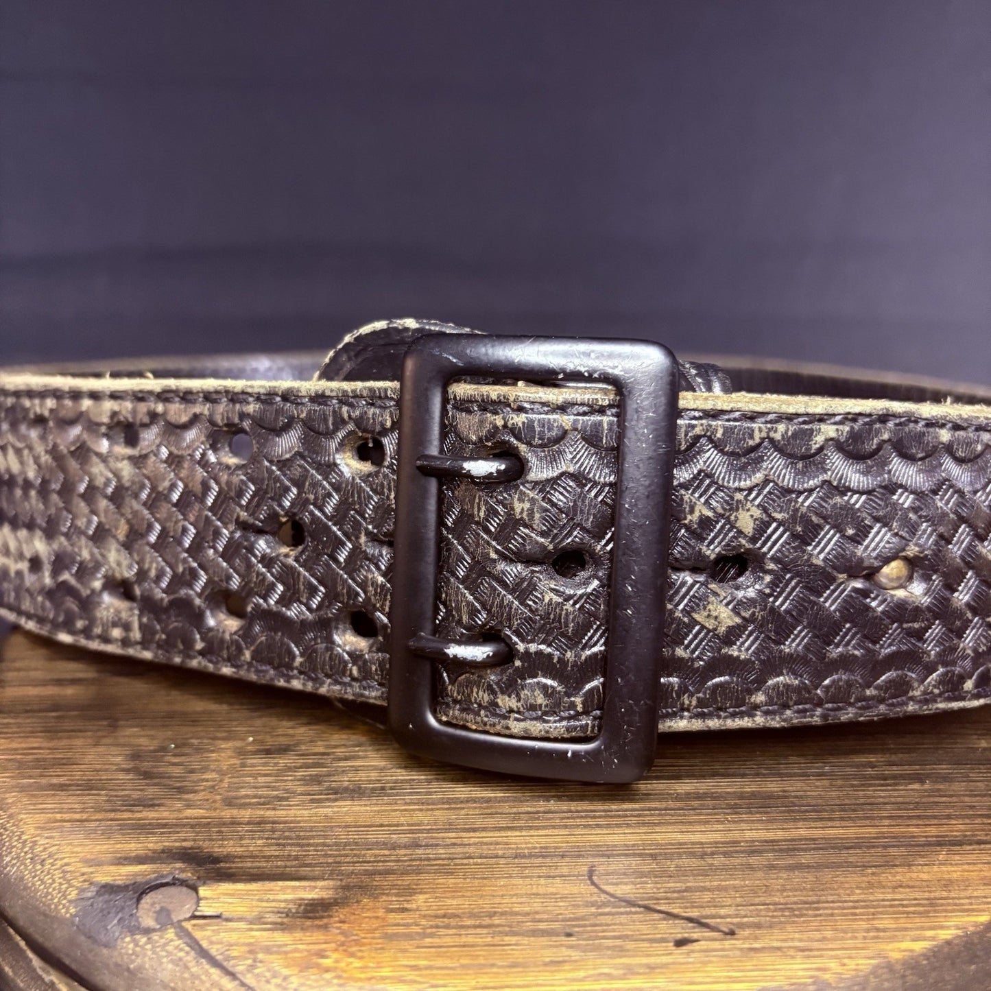 JS Leather Sam Browne Duty Belt Size 36" Black Basket Weave Black Brass Buckle1