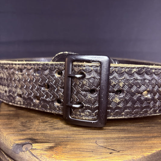 JS Leather Sam Browne Duty Belt Size 36" Black Basket Weave Black Brass Buckle1