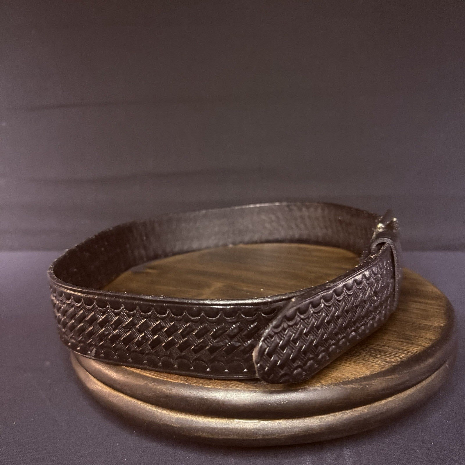JS Leather Off Duty Belt Size 30" Black Basket Weave Chrome Buckle4