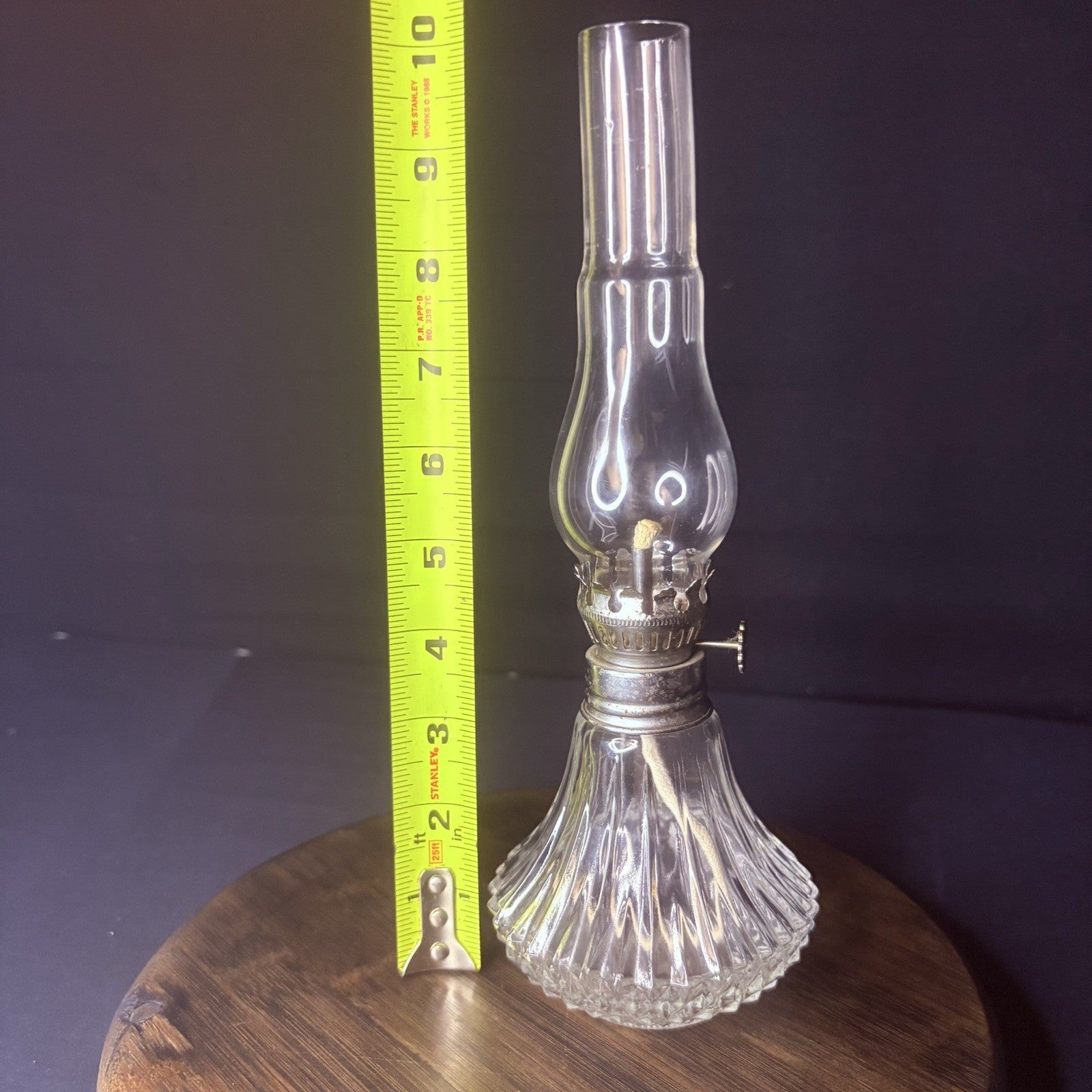 Vintage Miniature Hurricane Oil Lamp Lamplight Long Chimney, Diamond Cut Base6