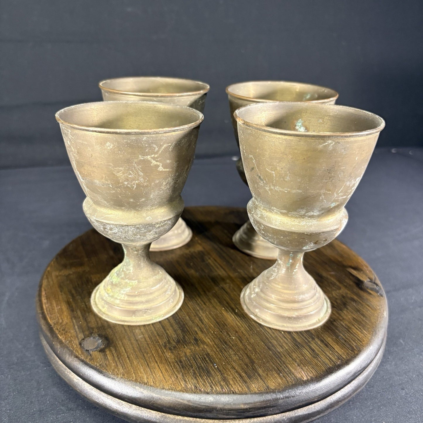 Antique Arabic Pitcher w/ Cups Middle Eastern Hand Hammered Brass Early 1900s14