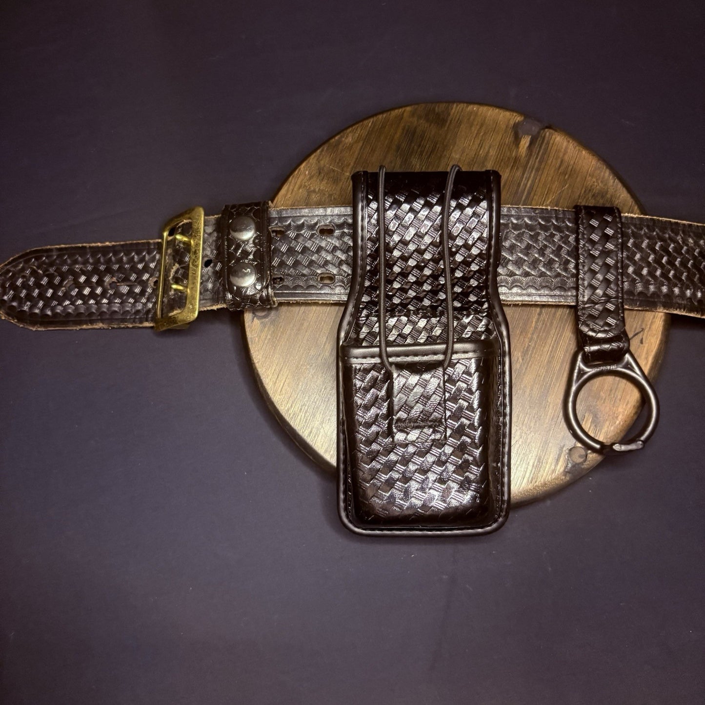 Aker Leather Duty Belt Size 36" w/Handcuff Case, Baton Ring, Radio Holster10