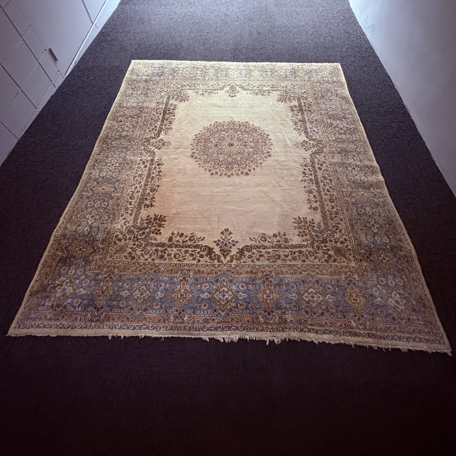 Antique Hand Knotted Rug 8'x10' Pastel Colors 289 KPSI Open Field Medallion10