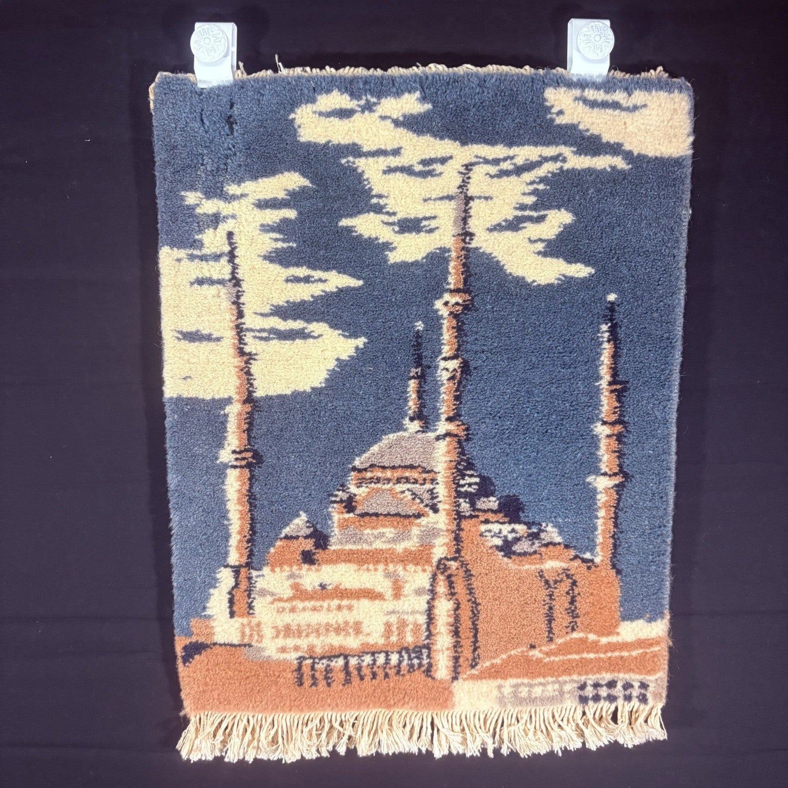 Hand Knotted Muslim Rug Turkish Pictorial Prayer Rug 2x1 Mosque Very Thick0