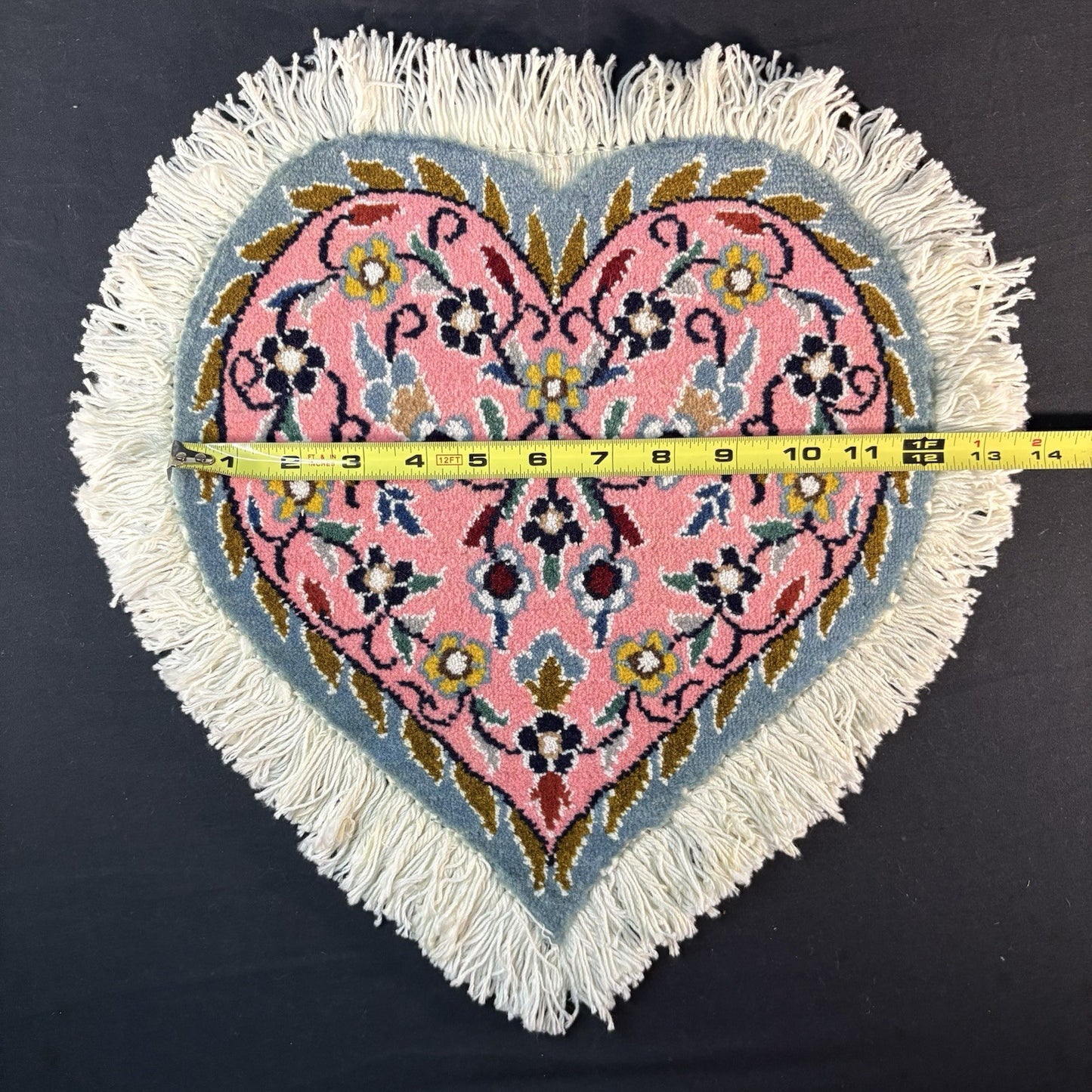 Heart Shape Pink Rug Flower Hand Knotted 13”x12” Very Rare 225KPSI3