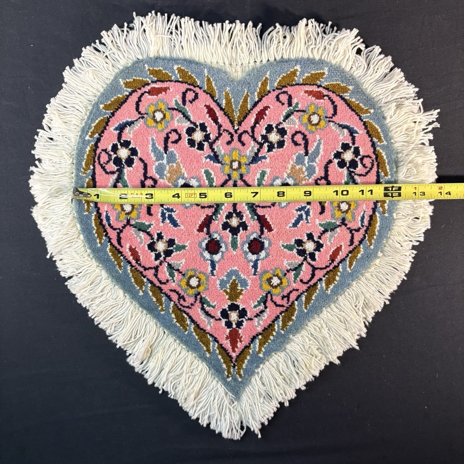 Heart Shape Pink Rug Flower Hand Knotted 13”x12” Very Rare 225KPSI3