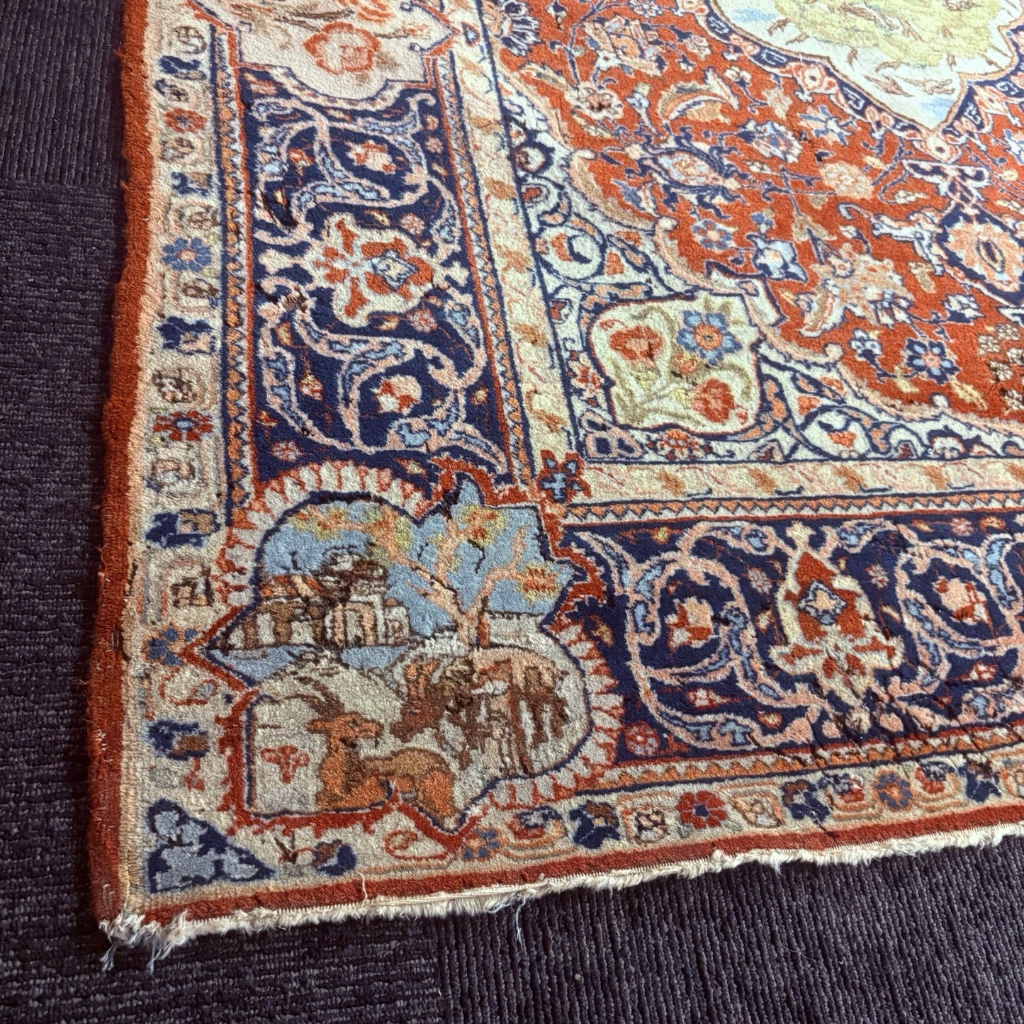 Antique Persian Hand Knotted Pictorial Rug 4'x6' 289 KPSI 1940s Tabrizz Rug9