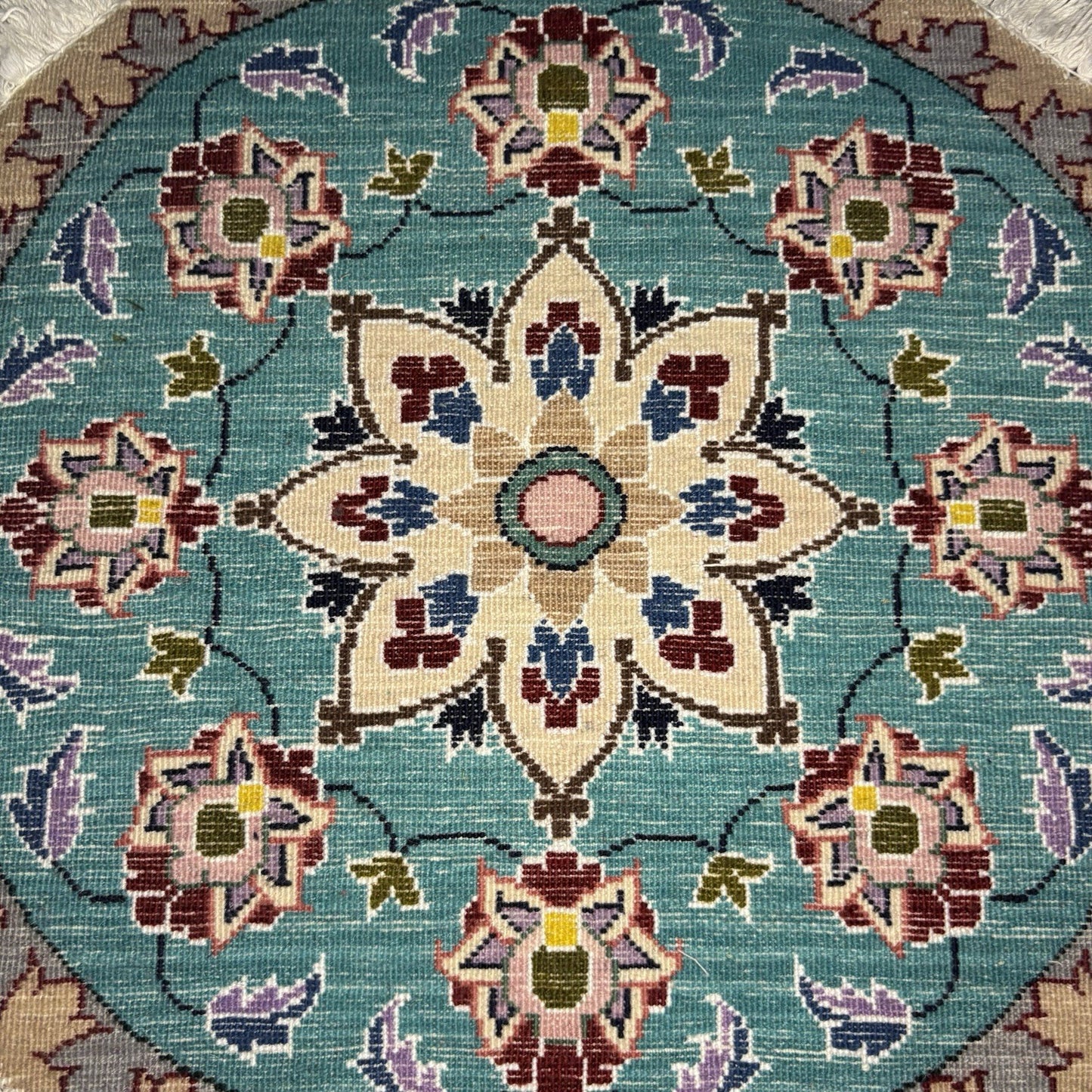 Persian Nain Round Medallion Rug Hand Knotted Size 20”x20” Or 50cm Blue Rug16