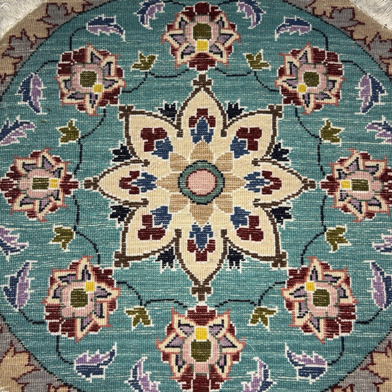 Persian Nain Round Medallion Rug Hand Knotted Size 20”x20” Or 50cm Blue Rug16
