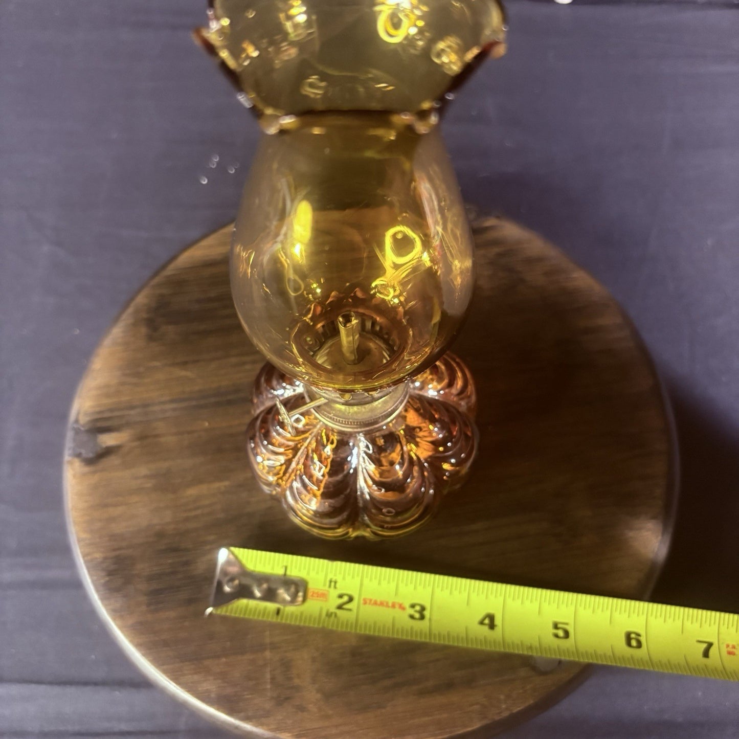 VTG Miniature Hurricane Oil Lamp Amber Base, Hong Kong 8" Clear Shade11