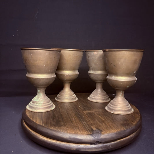 (4) Antique Persian Cups/ Goblet Middle Eastern Hand Hammered Brass Early 1900s0
