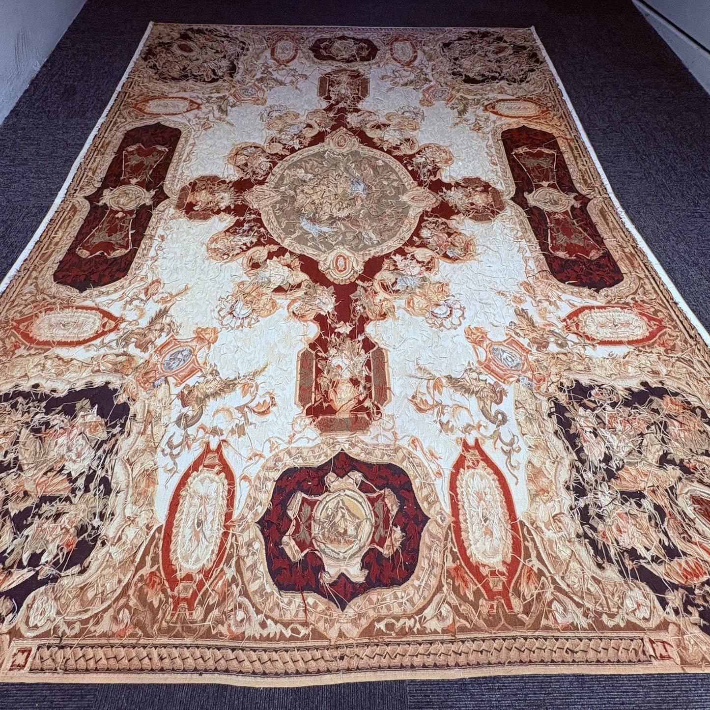 Antique French Tapestry 10x8, 19th Century, Hand Woven Aubusson Dragons17