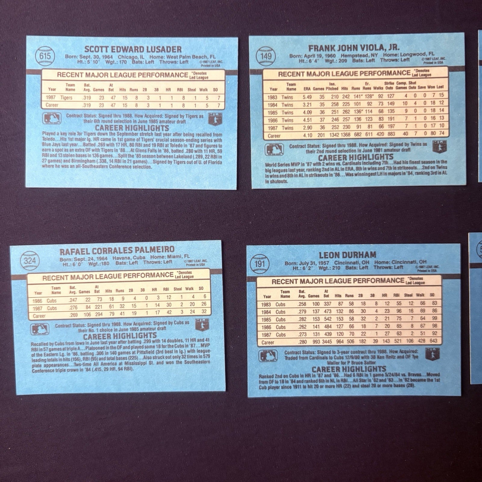 1987 Donruss High Grade Baseball  17 Card Lot Rookies7