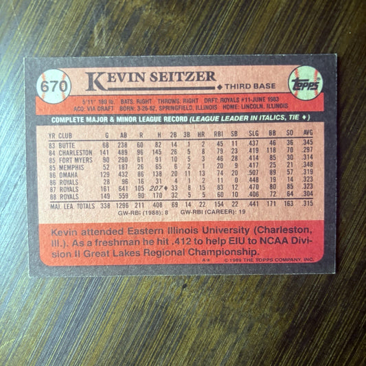 1989 Topps #670 Kevin Seitzer High Grade See Photos1