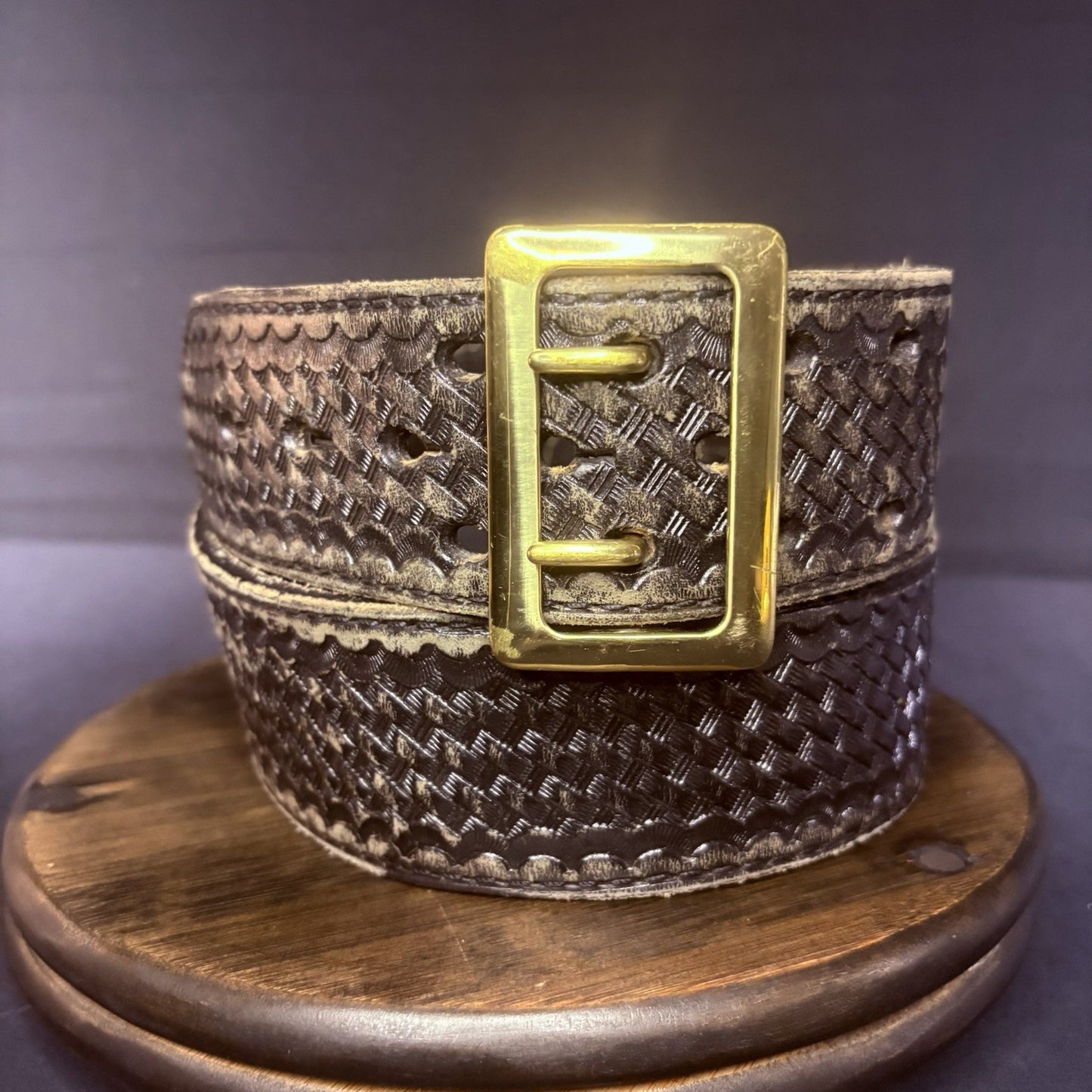 JS Leather Sam Browne Duty Belt Size 32" Black Basket Weave Brass Buckle6