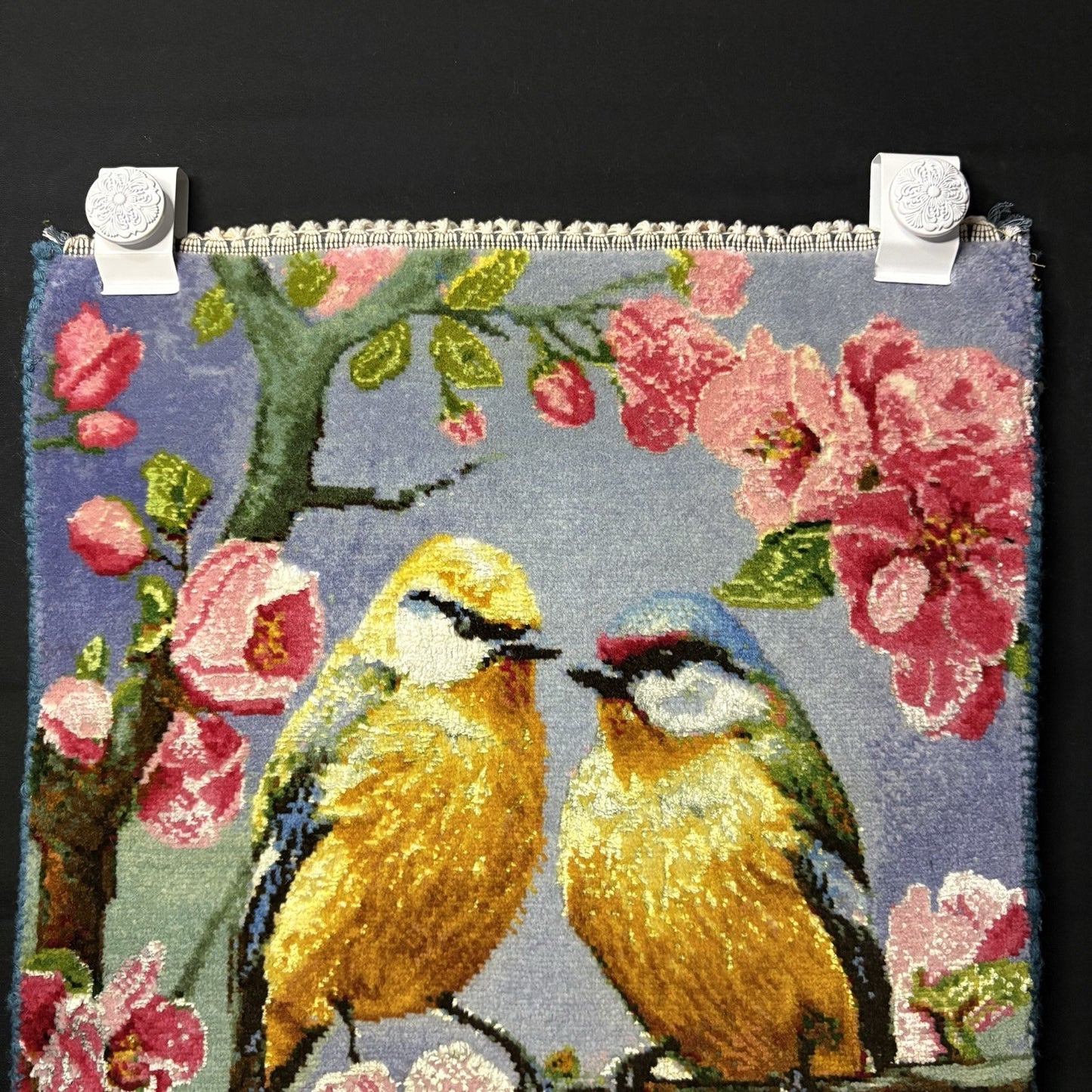 Per’sian Pictorial Rug Hand Knotted Birds & Flowers w/Silk 21”x15” w/Rug Hangers7