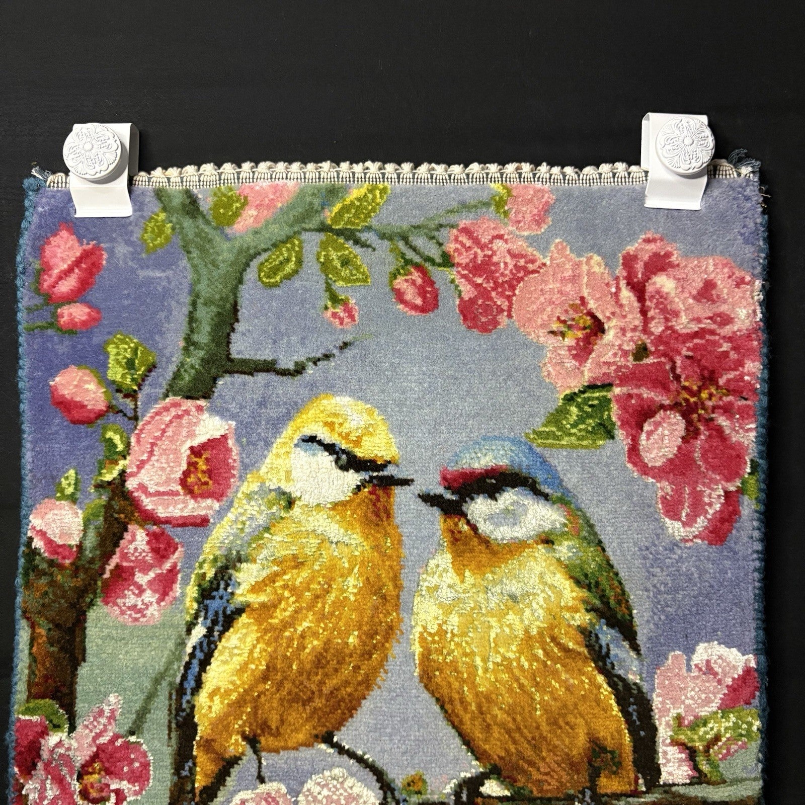 Per’sian Pictorial Rug Hand Knotted Birds & Flowers w/Silk 21”x15” w/Rug Hangers7