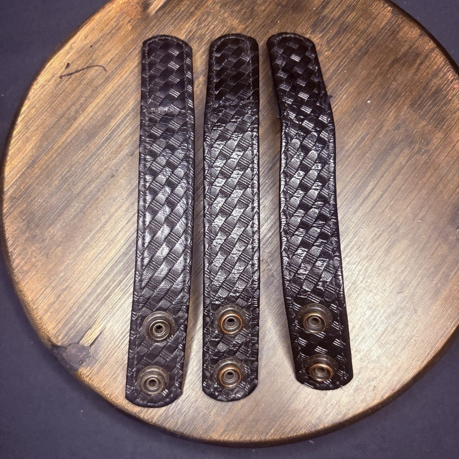 Bianchi Duty Belt Keepers Basket Weave Leather 7.5” Hidden Double Snaps (3 Lot)2