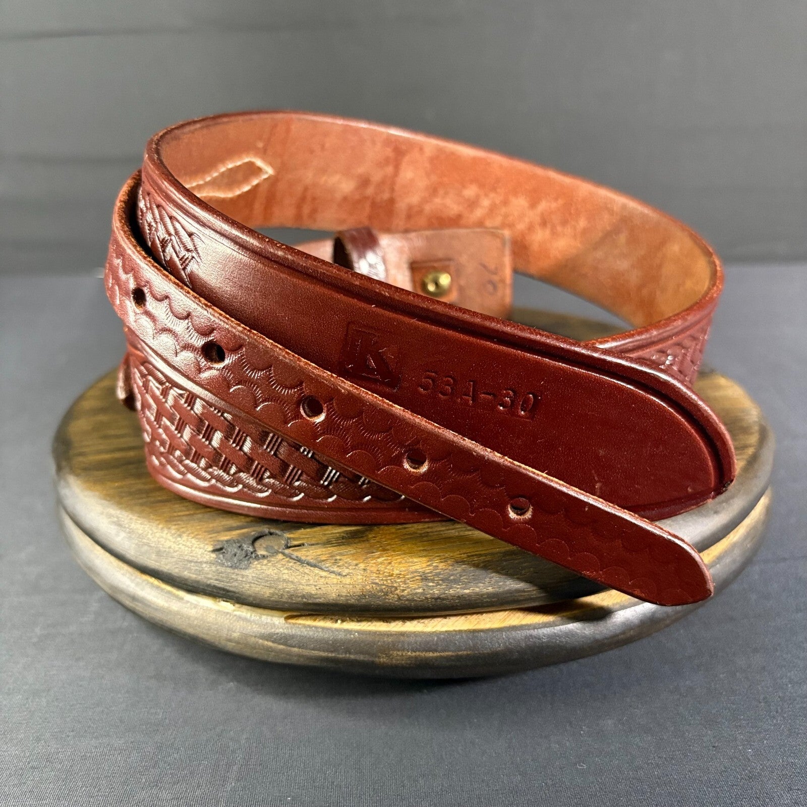 Triple K Leather Ranger Belt Size 53A-30 Gold Buckle5