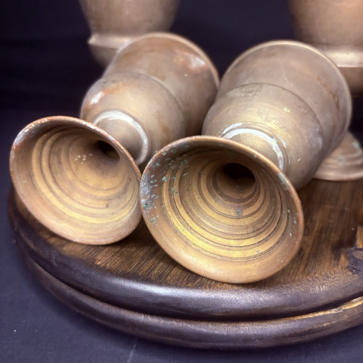 (4) Antique Persian Cups/ Goblet Middle Eastern Hand Hammered Brass Early 1900s12