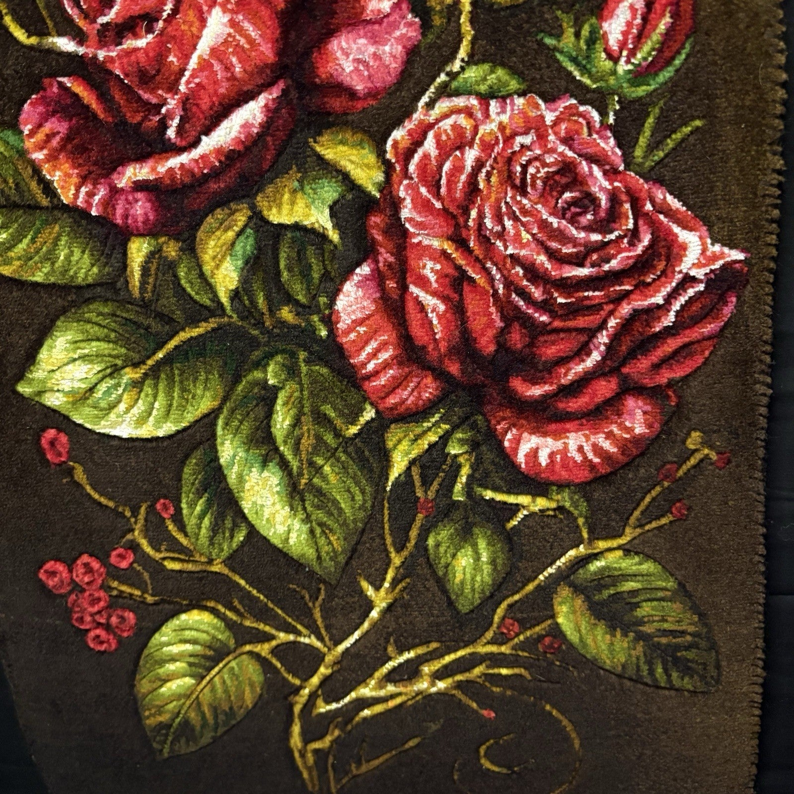 Pictorial Rug Hand Knotted Silk 3-D Roses 24”x16” 240KPSI w/Rug Hangers10