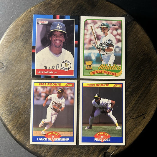1989 (4) Lot Of Cards Luis Polonia, Walt Weiss, Lance Blankenship, Felix Jose0