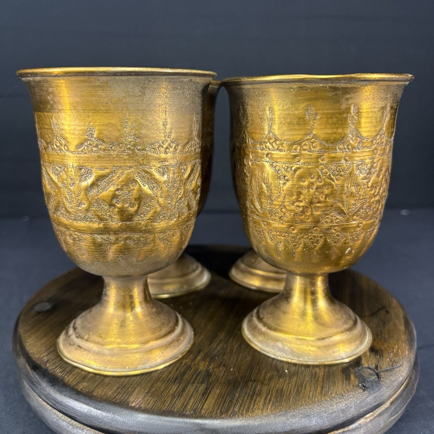 Goblet Set Qajar Dynasty Antique Copper Hand Etched Cups Early 1900s7