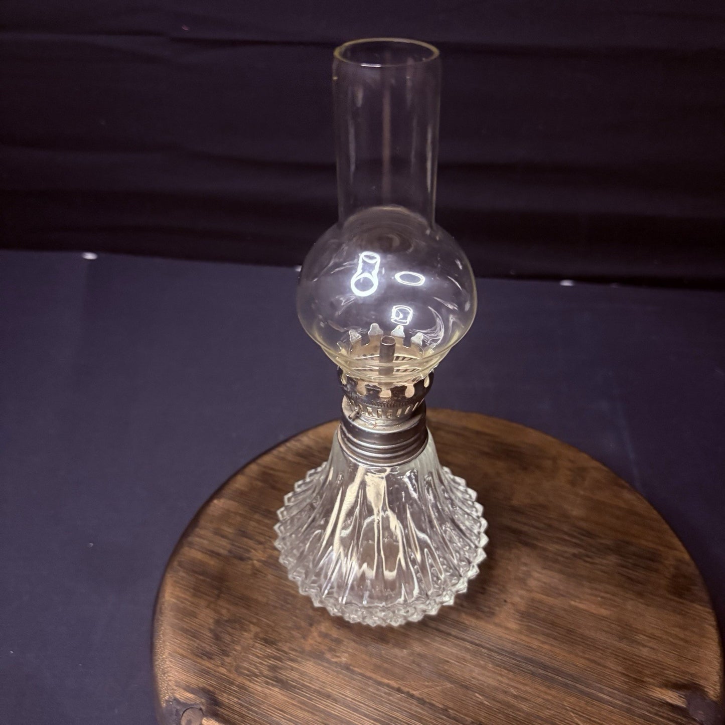 Vintage Miniature Hurricane Oil Lamp Lamplight Bubble Globe, Diamond Cut Base3