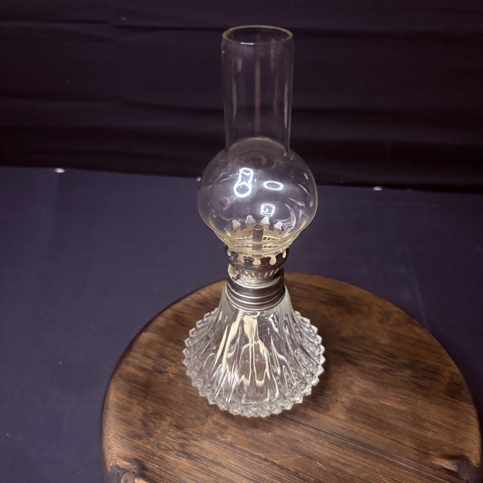 Vintage Miniature Hurricane Oil Lamp Lamplight Bubble Globe, Diamond Cut Base3