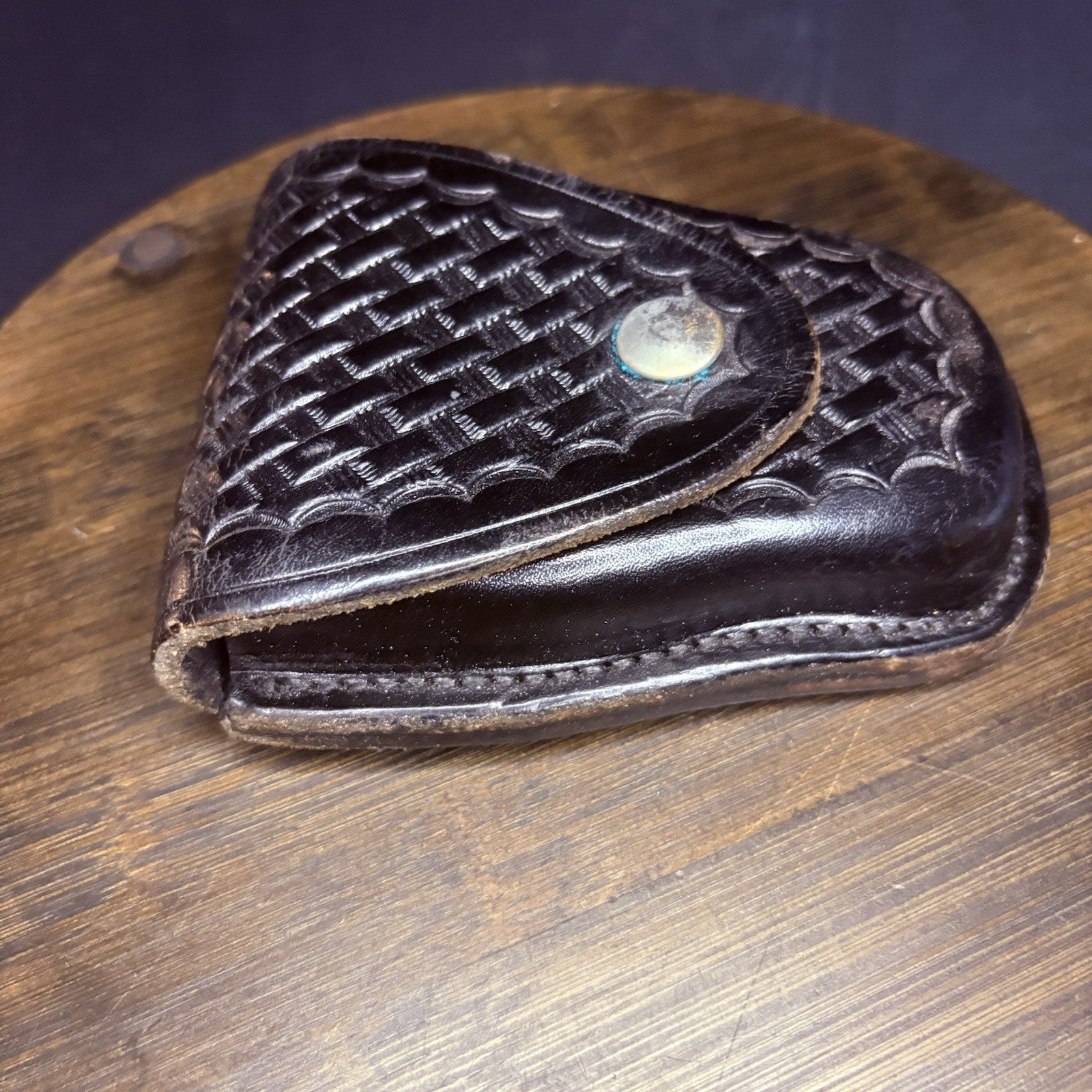 BACON Handcuff Case Black Basketweave w/ Chrome Snap Model 324 Bacon. RARE7