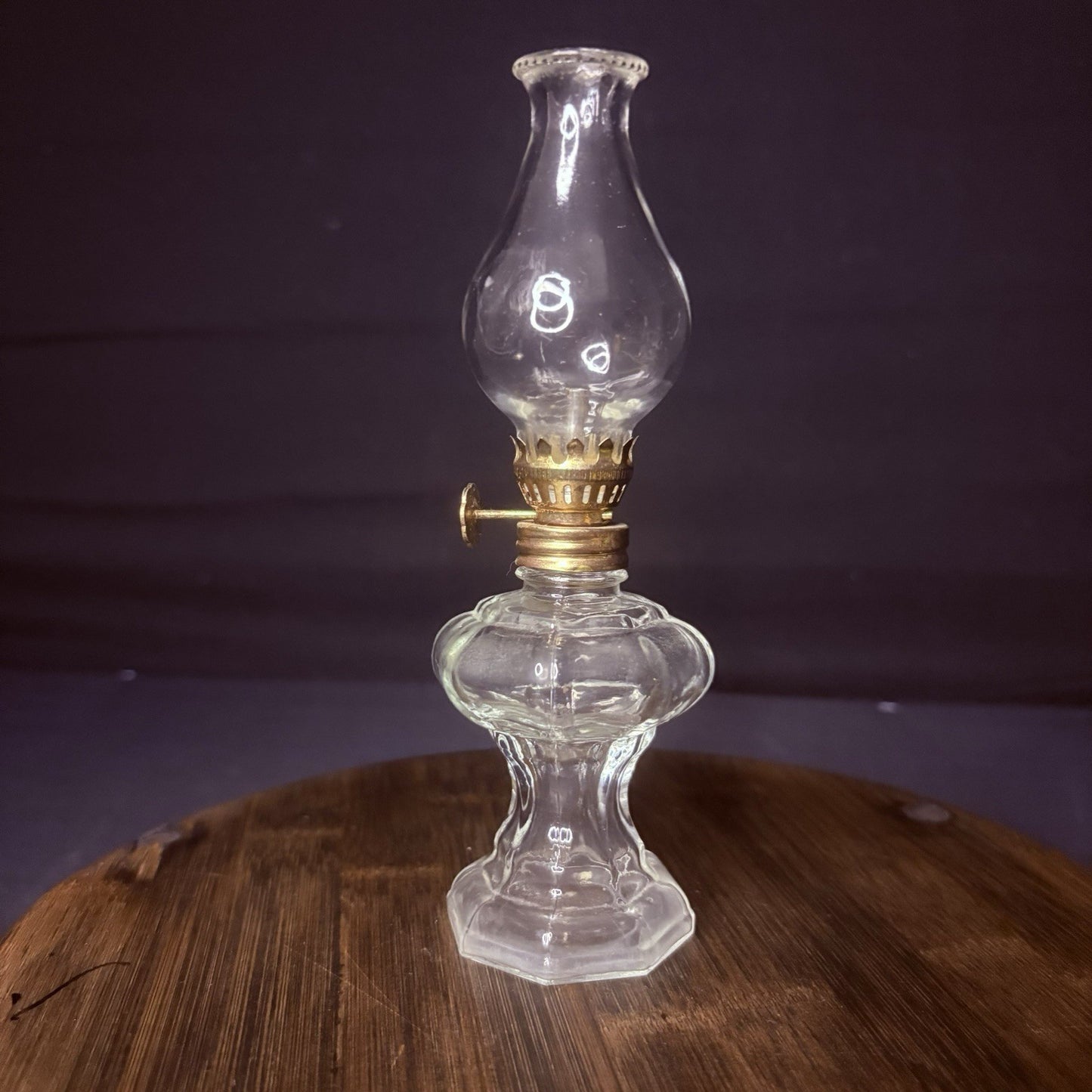 VTG Miniature Hurricane Oil Lamp, Thick Glass Octagon Base - 6.5"10