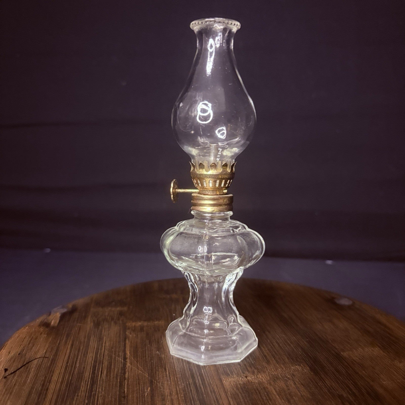 VTG Miniature Hurricane Oil Lamp, Thick Glass Octagon Base - 6.5"10