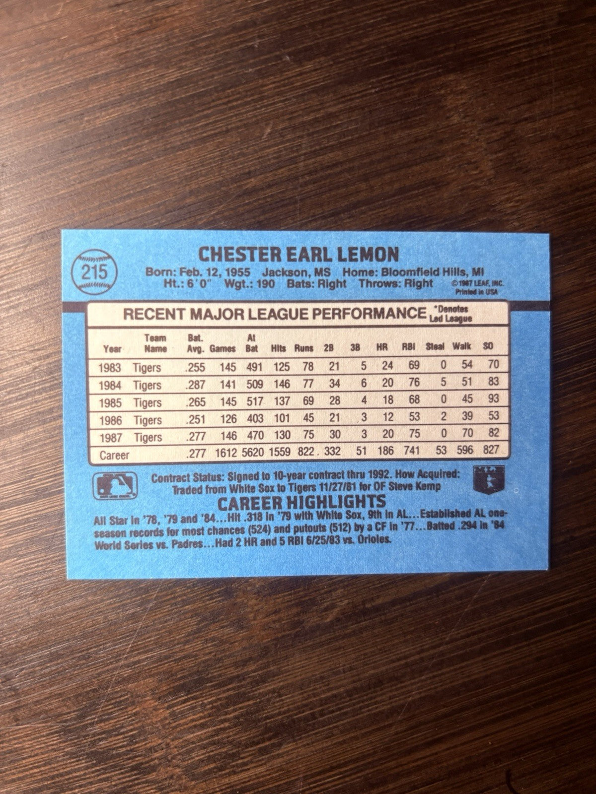 Donruss Chet Lemon #215 High Grade Baseball Card See Photos1