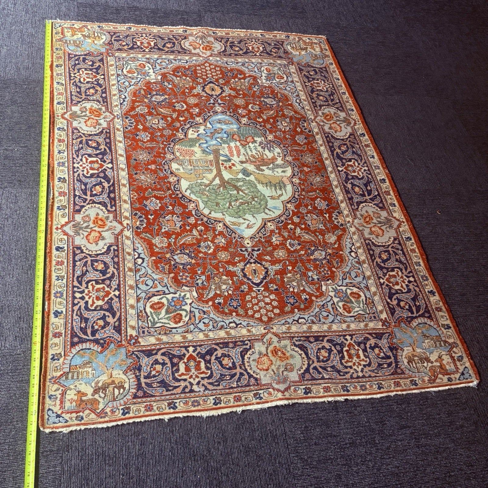 Antique Persian Hand Knotted Pictorial Rug 4'x6' 289 KPSI 1940s Tabrizz Rug13