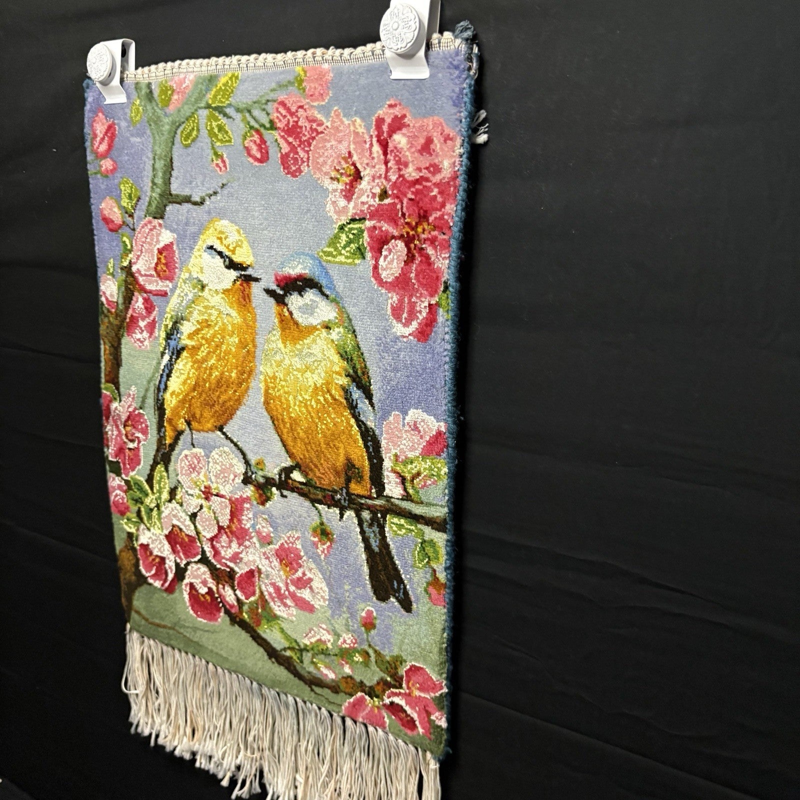 Persian Tabrizz Pictorial Rug Hand Knotted Birds & Flowers w/Silk 21”x15”4