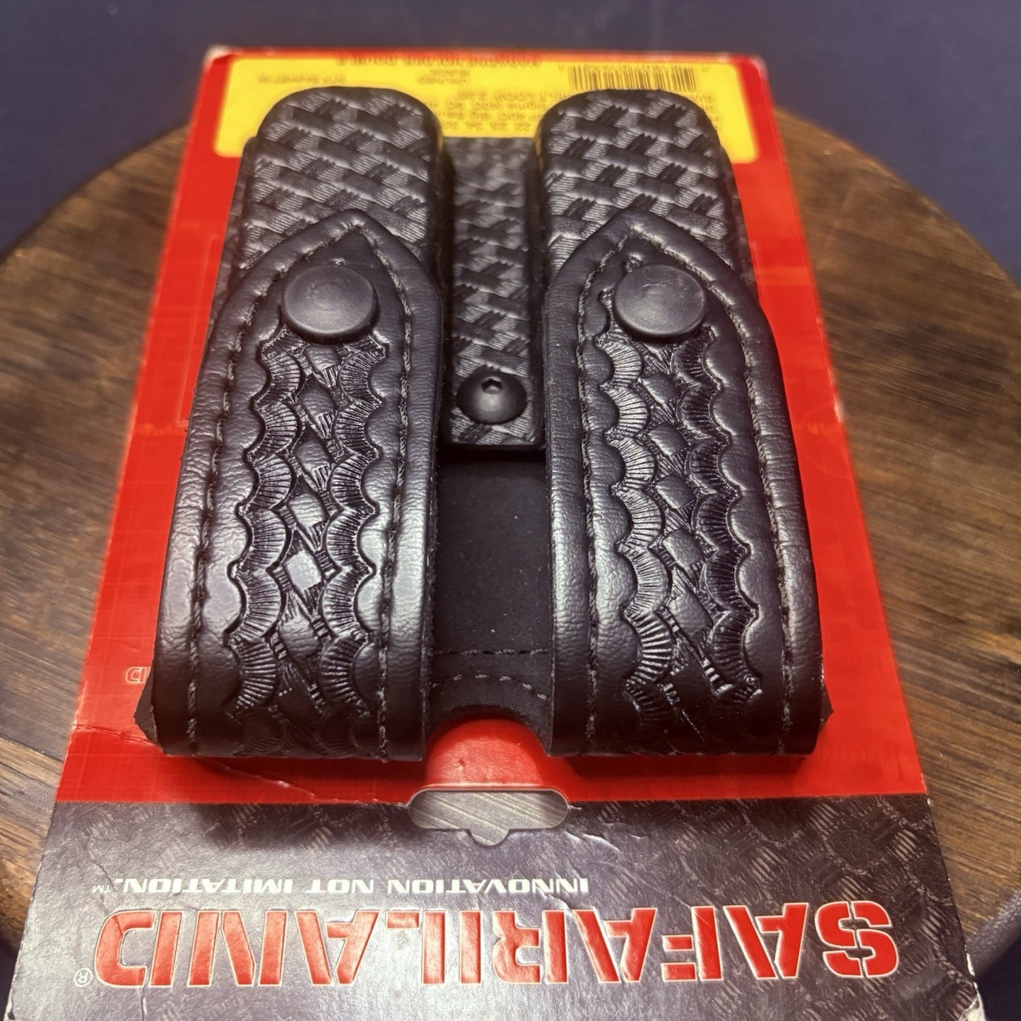 Safariland 77 Double Mag Pouch Leather Basket Weave Black Snap Glock 9mm .403