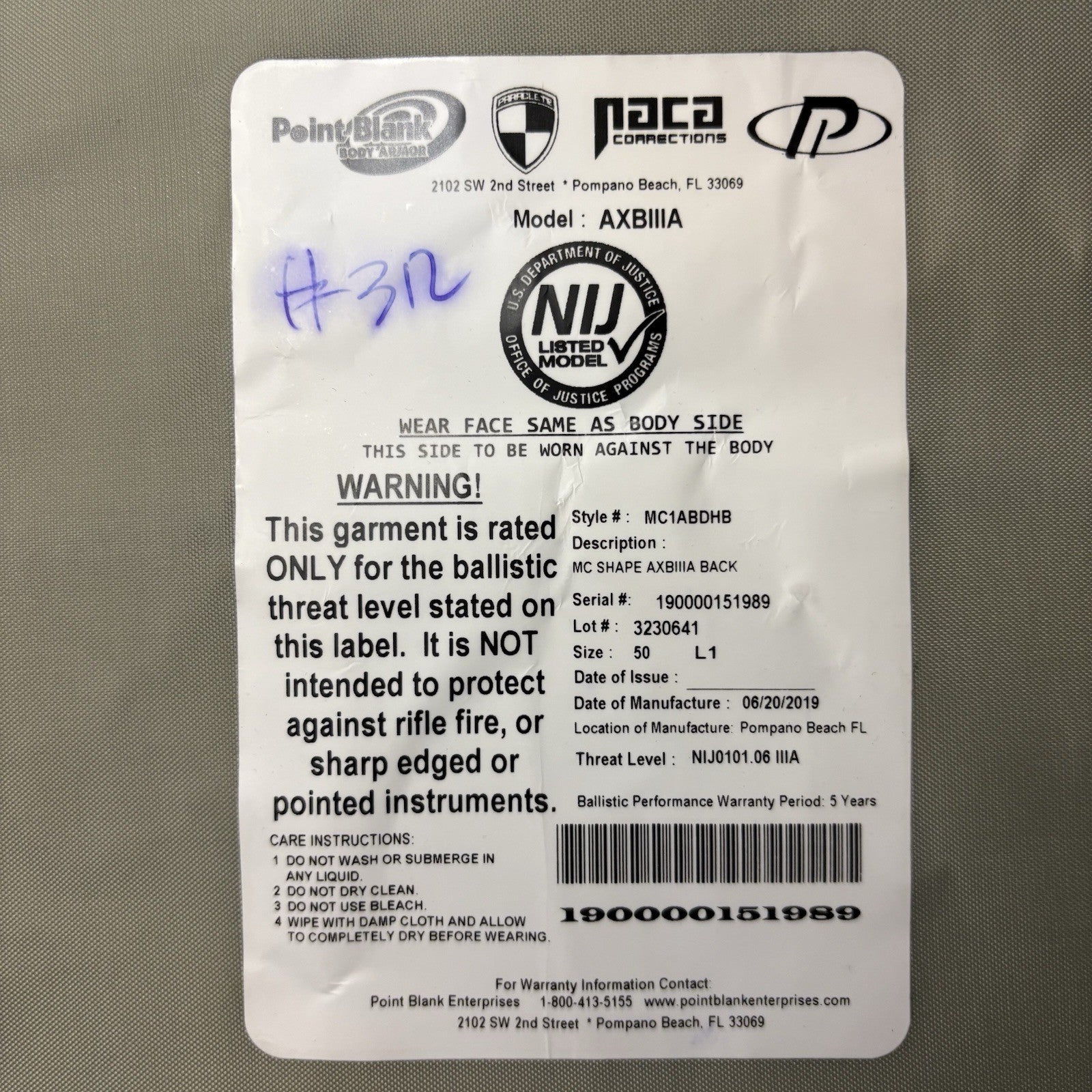 PB Armor 3A (IIIA) Plates AXIIIA Size (XL) X-Large & Long ~2019~ Bullet Proof7