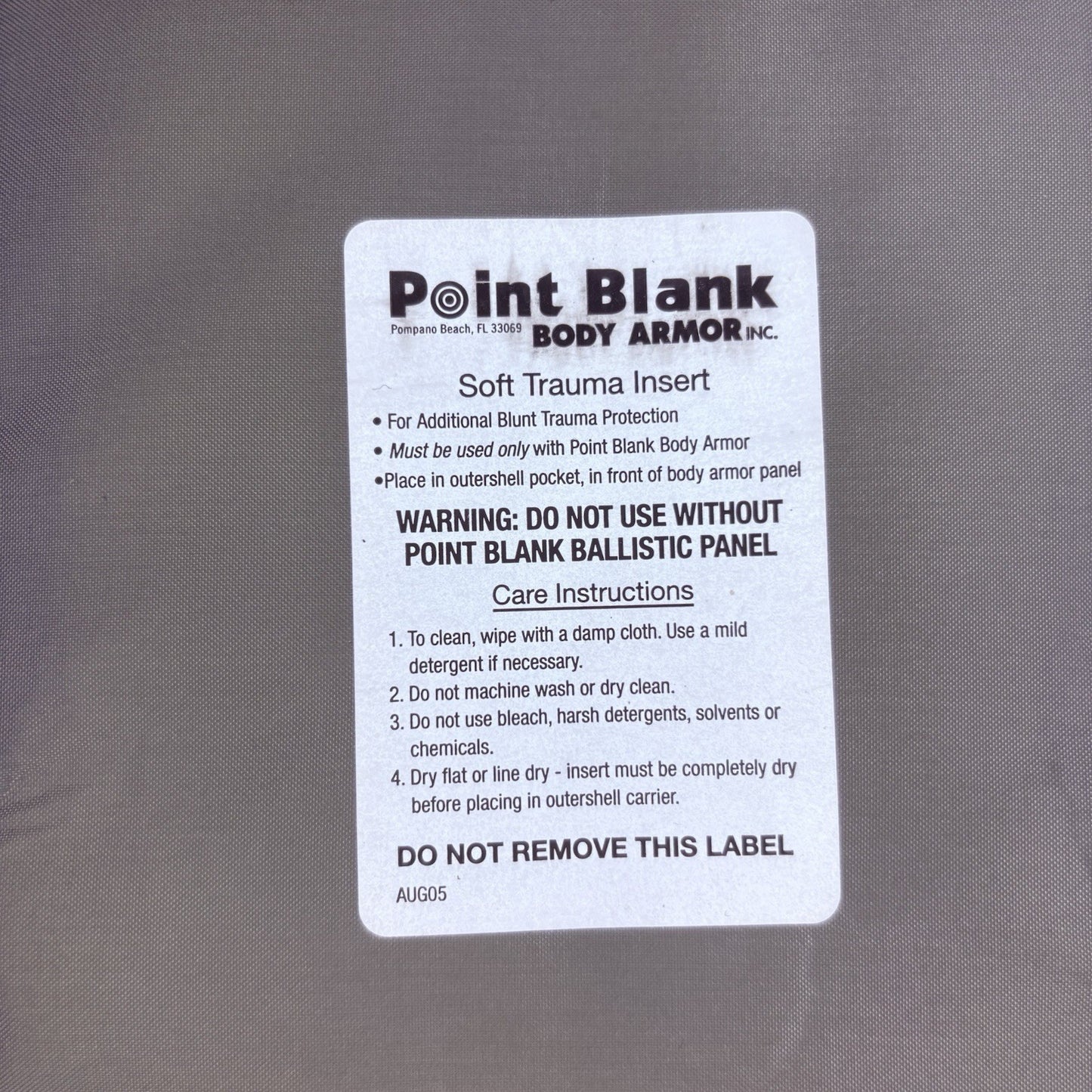 PB Trauma Plate Insert 5x8 Soft Impact Panel Body Armor GREY1