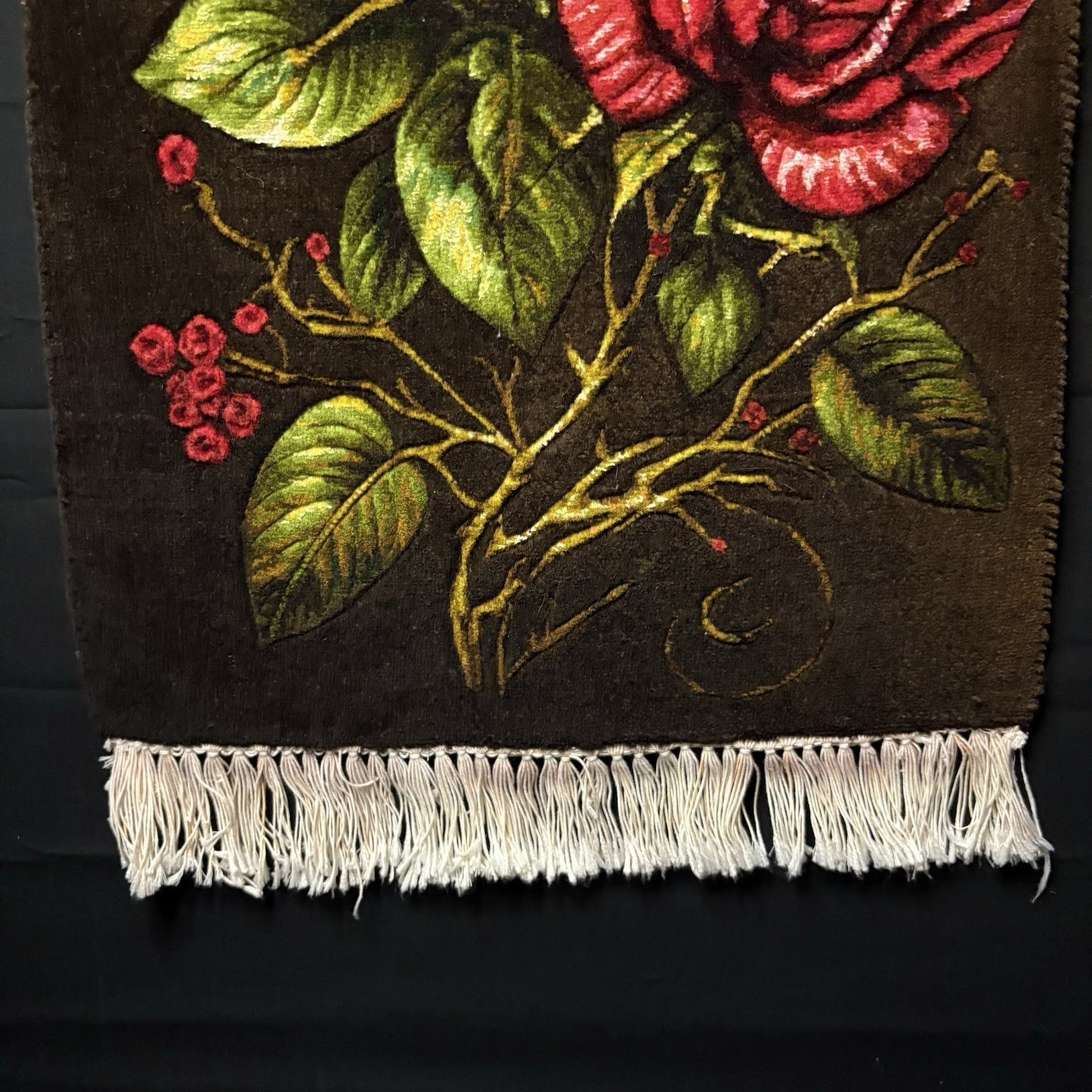 Persian Pictorial Rug Hand Knotted Silk 3D Roses 24”x16” 240KPSI w/Rug Hangers6