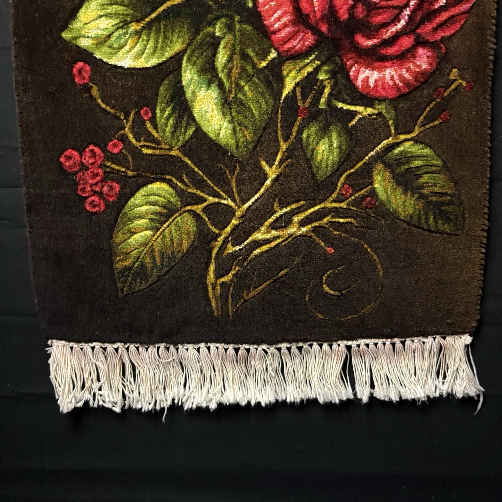 Persian Pictorial Rug Hand Knotted Silk 3D Roses 24”x16” 240KPSI w/Rug Hangers6