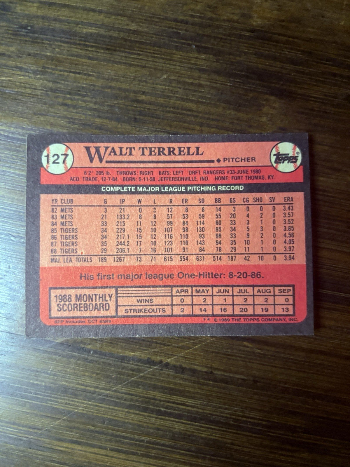 1989 Topps #127 Walt Terrell Tigers 8 High Grade See Photos1