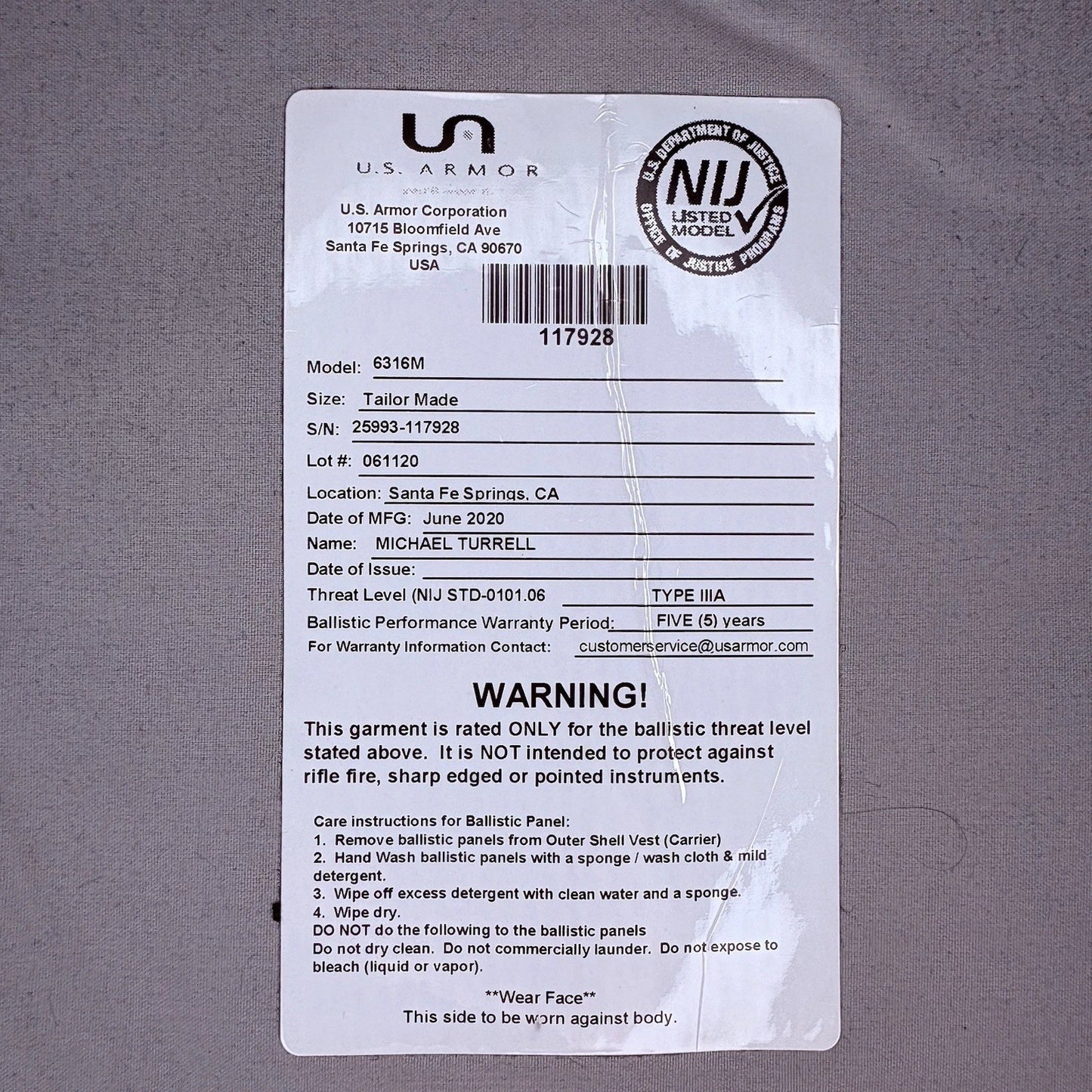 US Armor Level II (2) Bullet Proof Vest ~Size XL~ 2020 Concealable Ballistic8