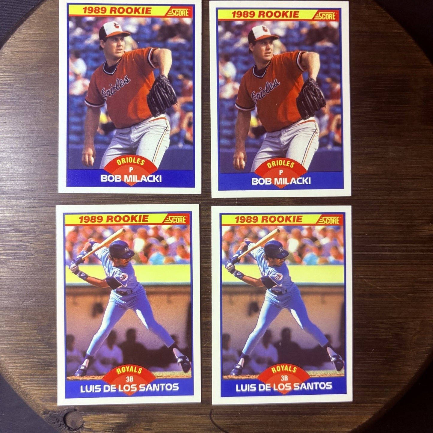 (2) 1989 Score Bob Milacki ROOKIE CARD #651 & (2) Luis De Los Santos #6480