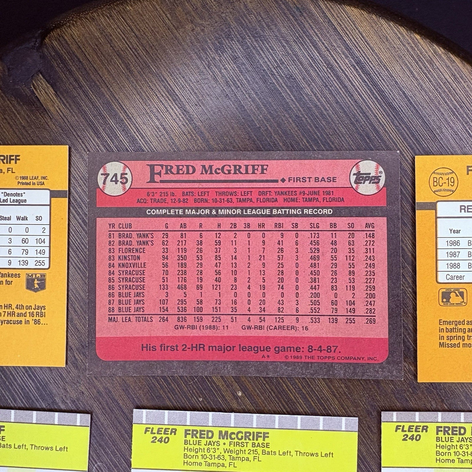 1989 Fred Mcgriff (Lot Of 6) Trading Cards BC19, #240, #745 HIGH GRADE18