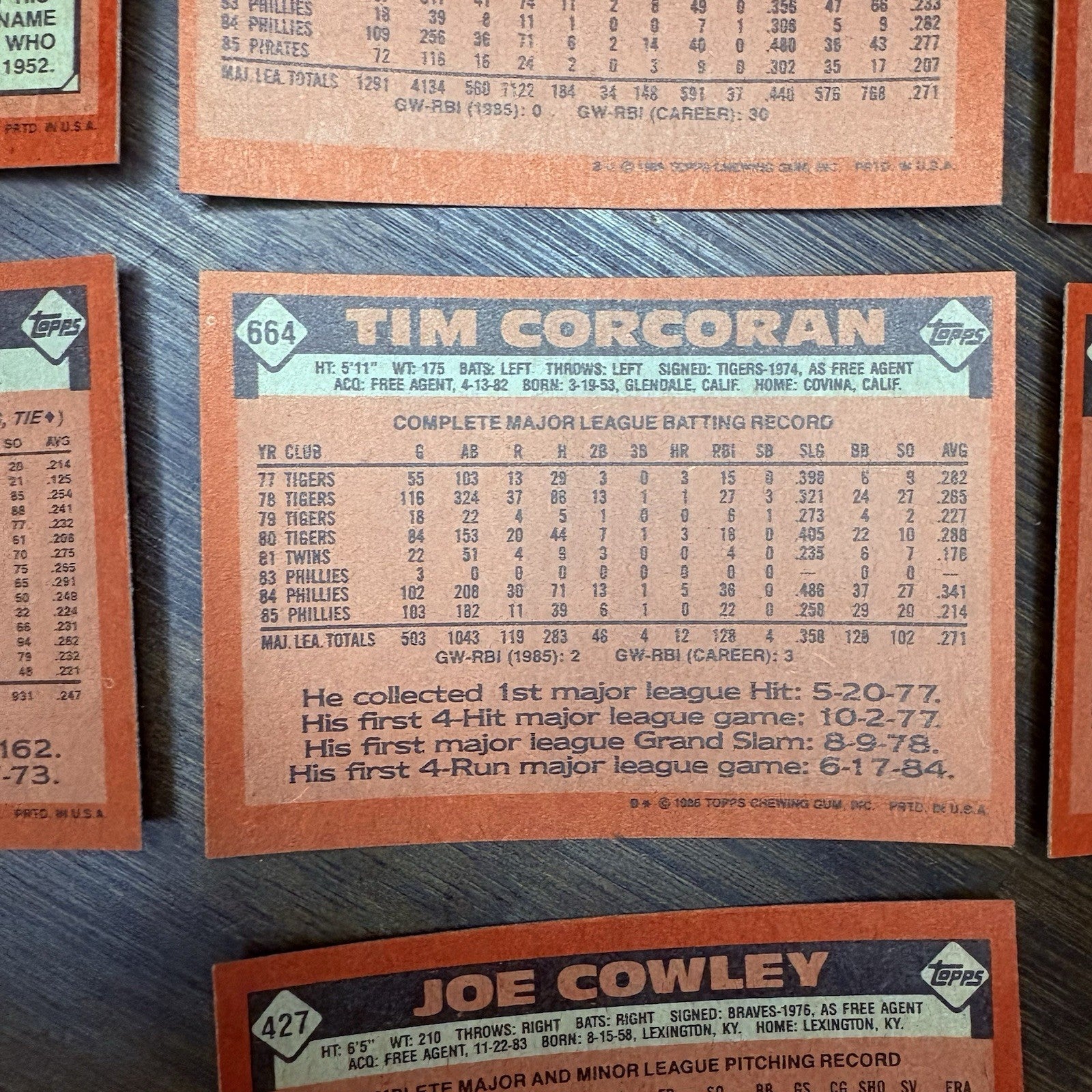 1986 Topps High Grade Baseball Cards (7 Card Lot)11